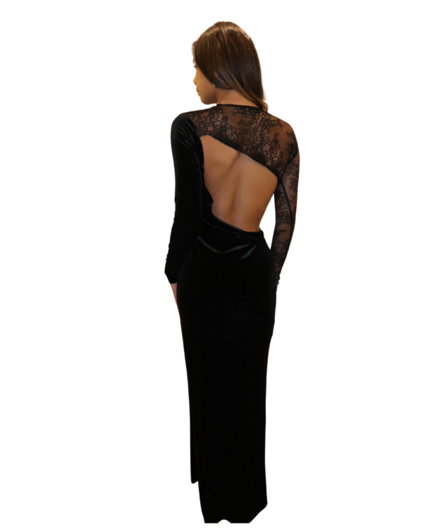 Black Velvet Lace Maxi Dress Black - Image 2