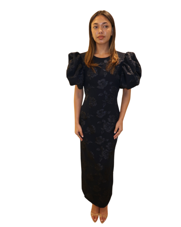 Jacquard Midi Puff Dress Sky Captain Dark Blue