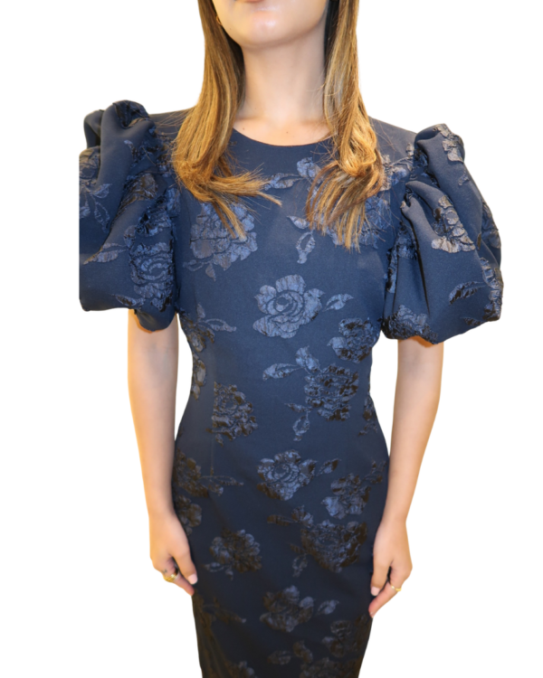 Jacquard Midi Puff Dress Sky Captain Dark Blue - Image 2