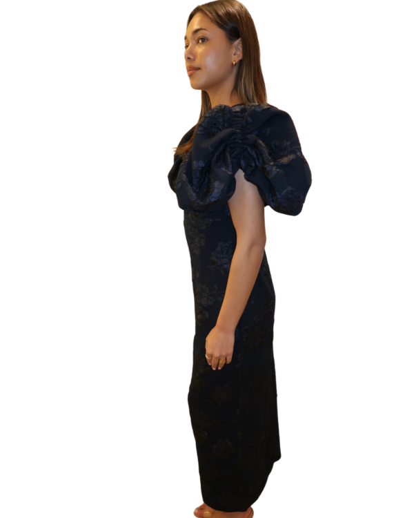 Jacquard Midi Puff Dress Sky Captain Dark Blue - Image 3