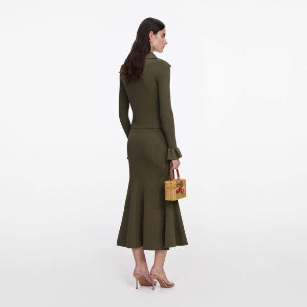 Khaki Knit Midi Skirt Green - Image 3