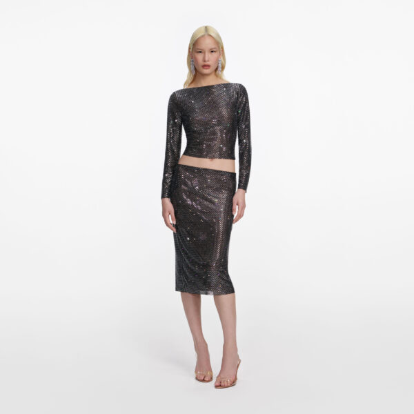Gunmetal Rhinestone Top Black