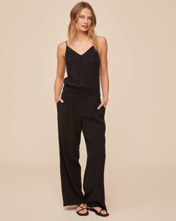 Smocked Waist Wide Leg Trouser Vintage Black