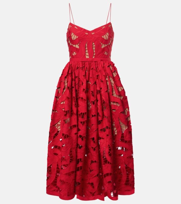 Red Bow Embroidered Midi Red