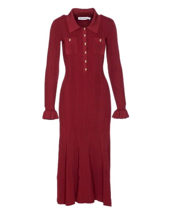 Burgundy Ribbed Knit Midi Dress Burgundy