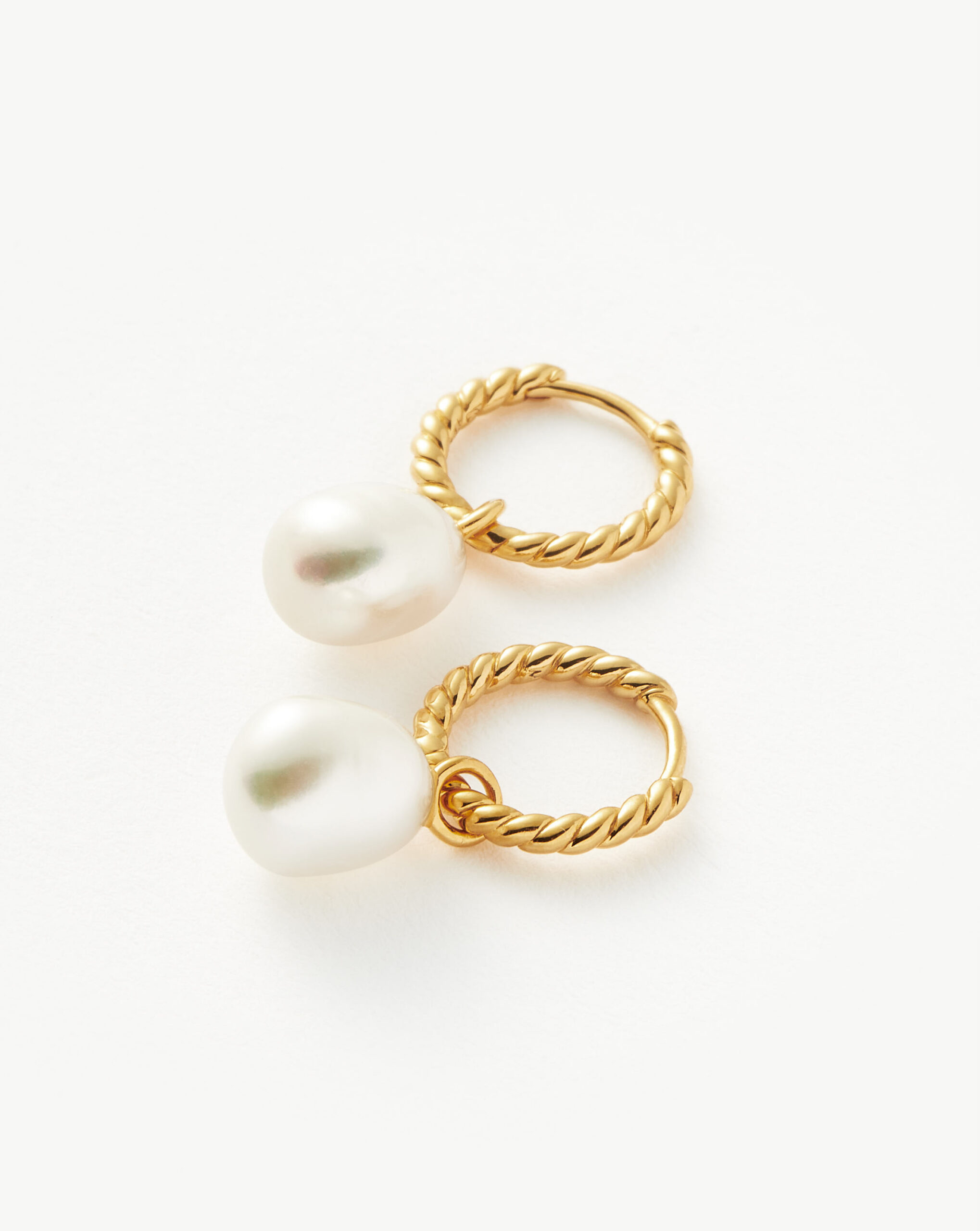 Pearl Twisted Small Drop Hoop Earrings Gold - Image 2