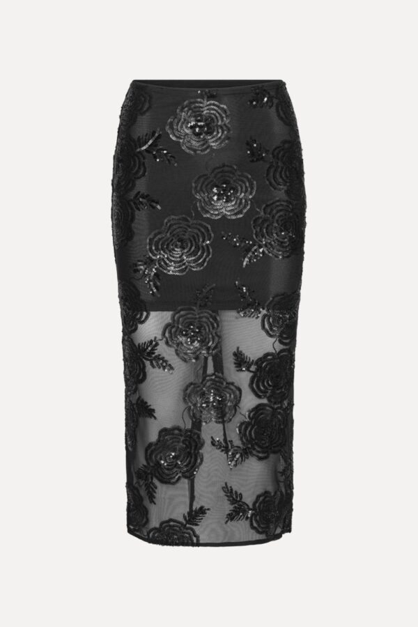 Sequins Midi Skirt Black  Black