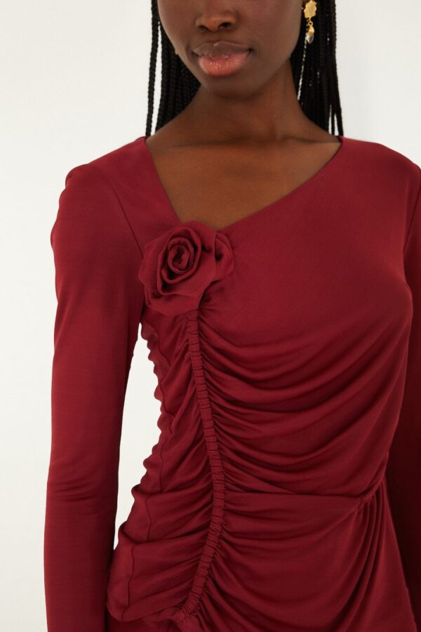 Burgundy Flower Long Sleeve Blouse burgundy - Image 2