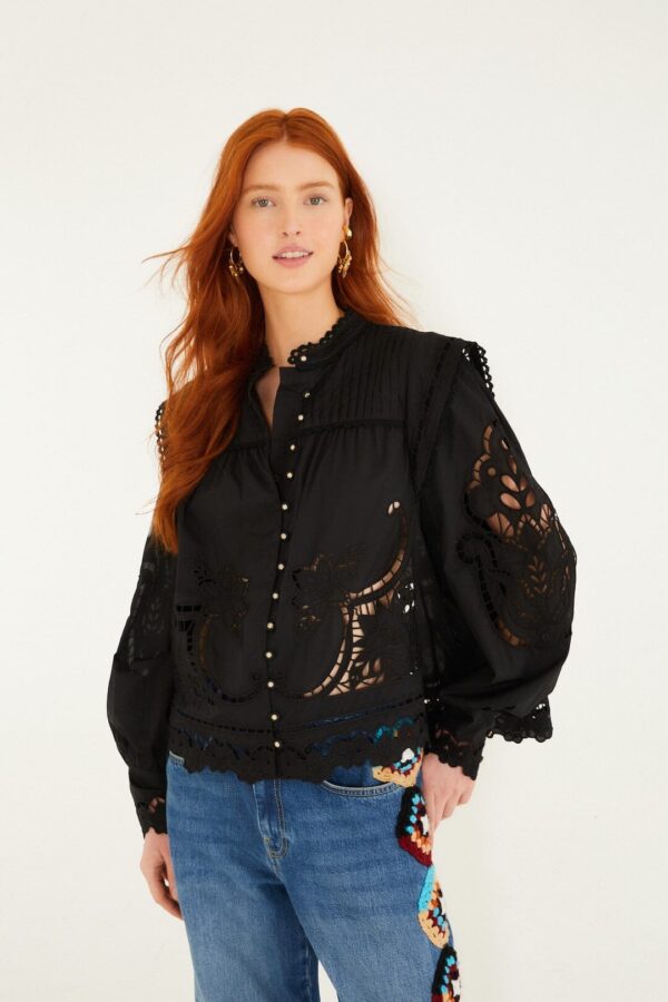 Black Richilieu Blouse Black
