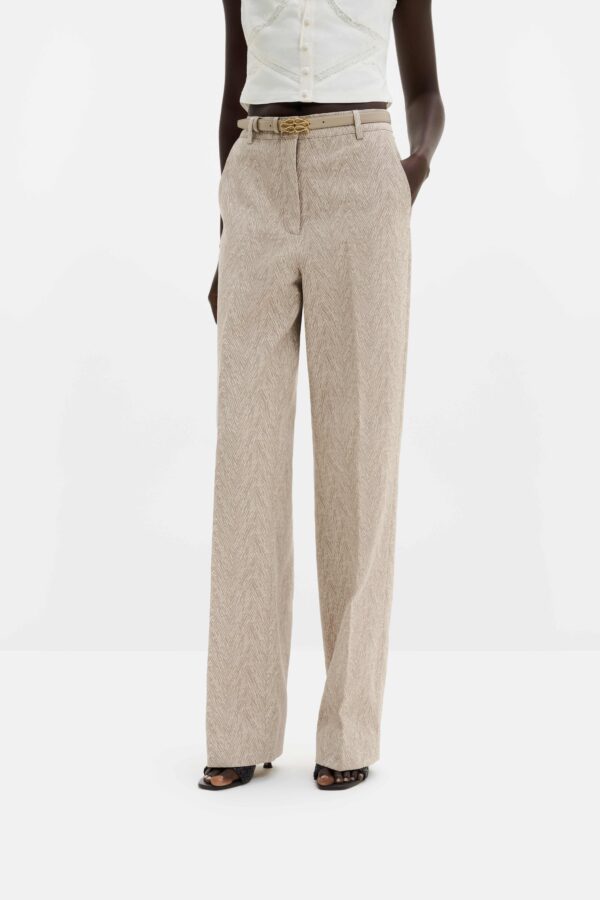 Nour straight jacquard pants Fishbone Taupe - Image 2
