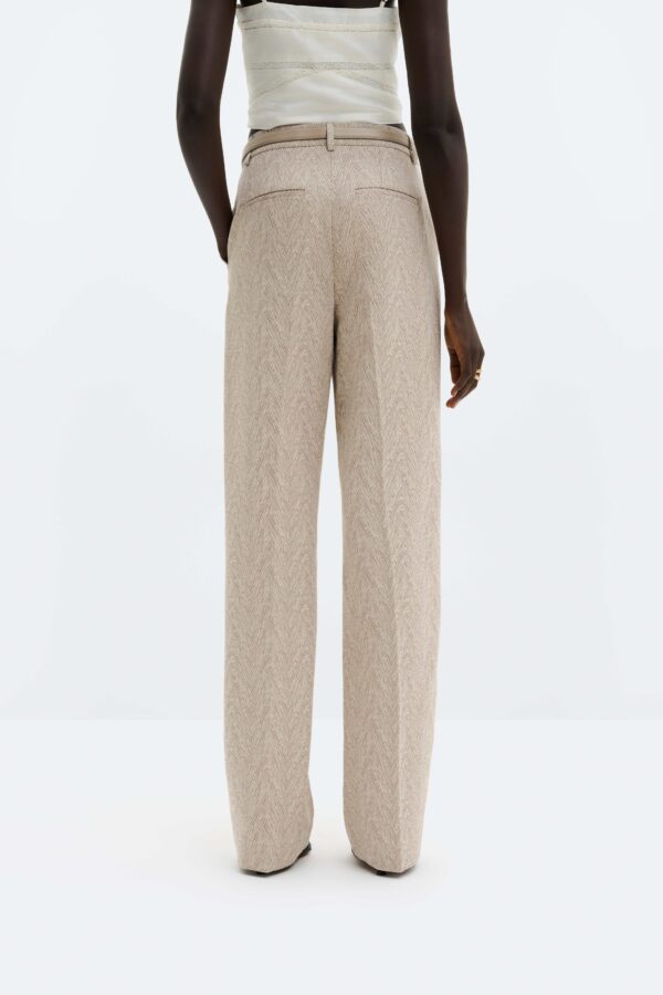 Nour straight jacquard pants Fishbone Taupe - Image 3