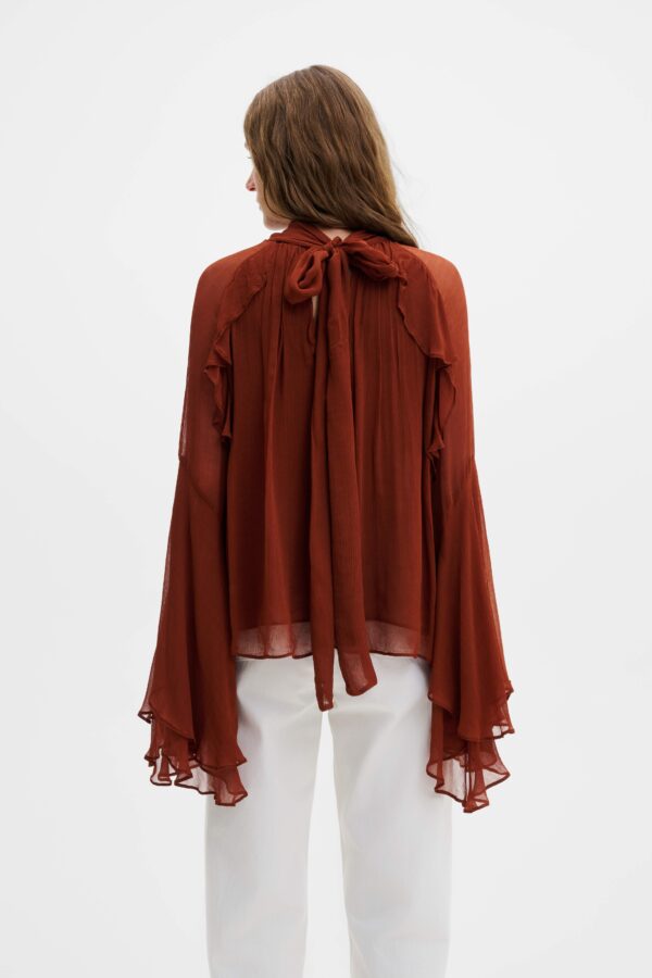 Therese tie neck ruffled blouse Rust - Image 3