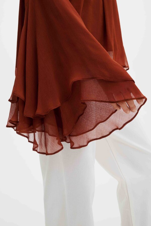 Therese tie neck ruffled blouse Rust - Image 4