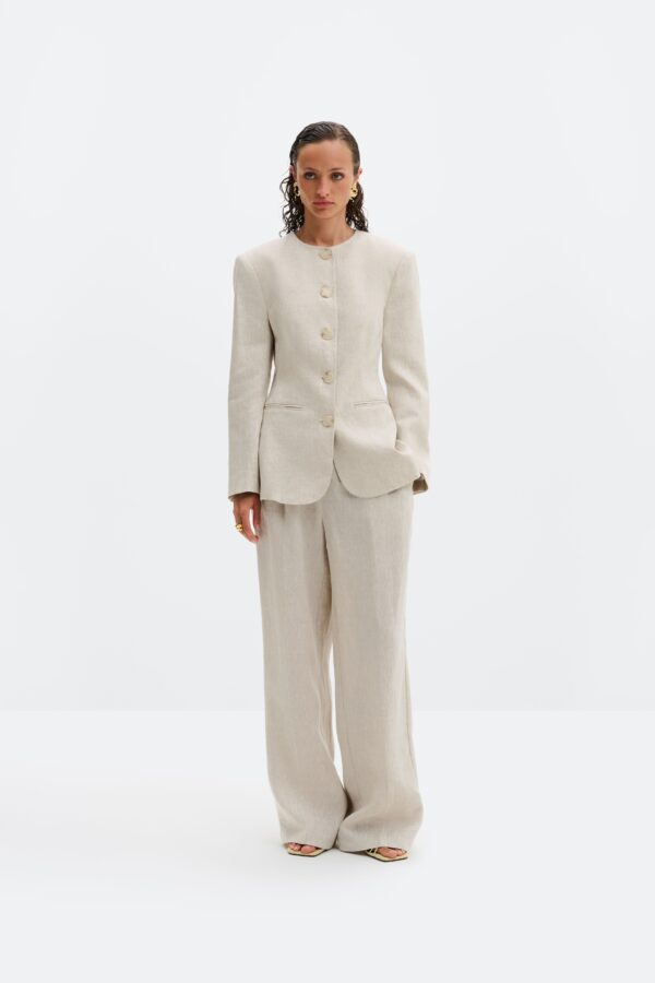 Carol round neck linen blazer Sand