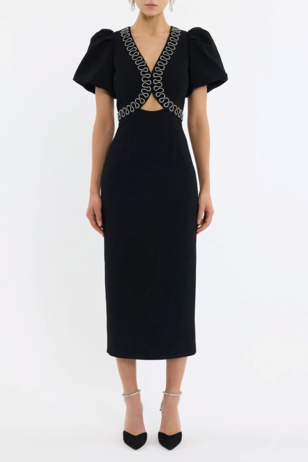Nyx Puff Sleeve Midi  Black