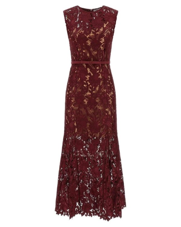 Burgundy Guipure Lace Midi Dress Burgundy