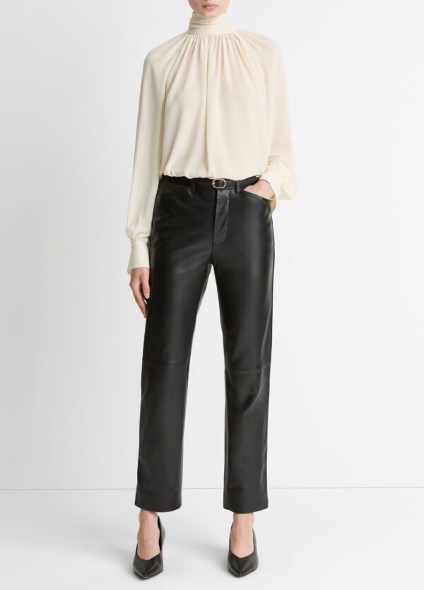 Leather Straight Leg Trouser  Black