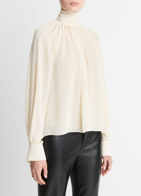 Gathered Draped Neck Blouse  Cream - Image 2