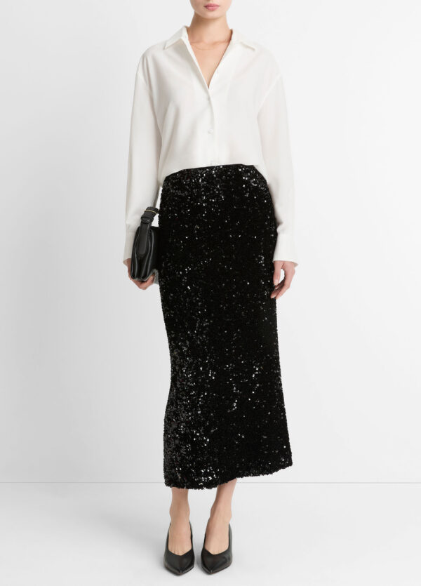 Sequins Velvet Maxi Skirt Black