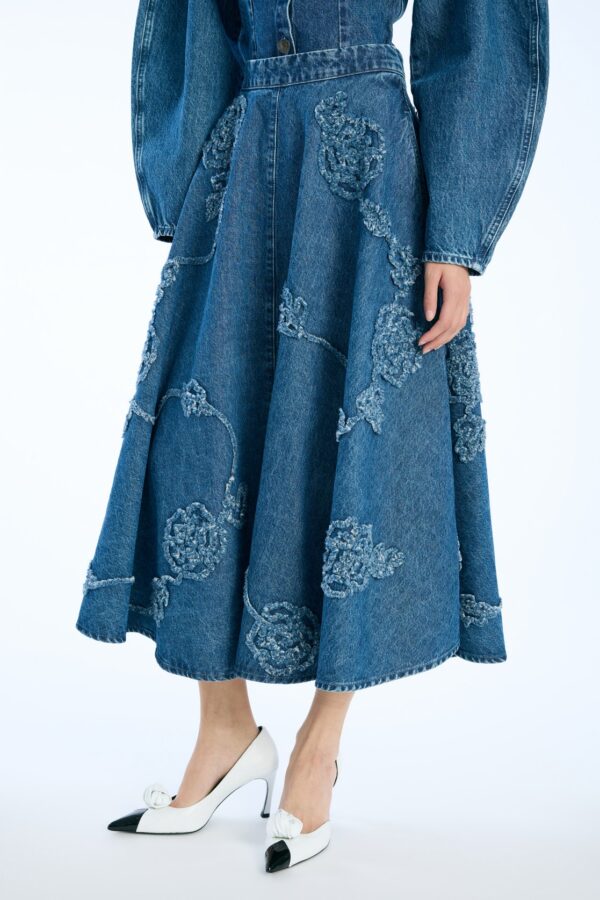 Denim Flower midi Skirt