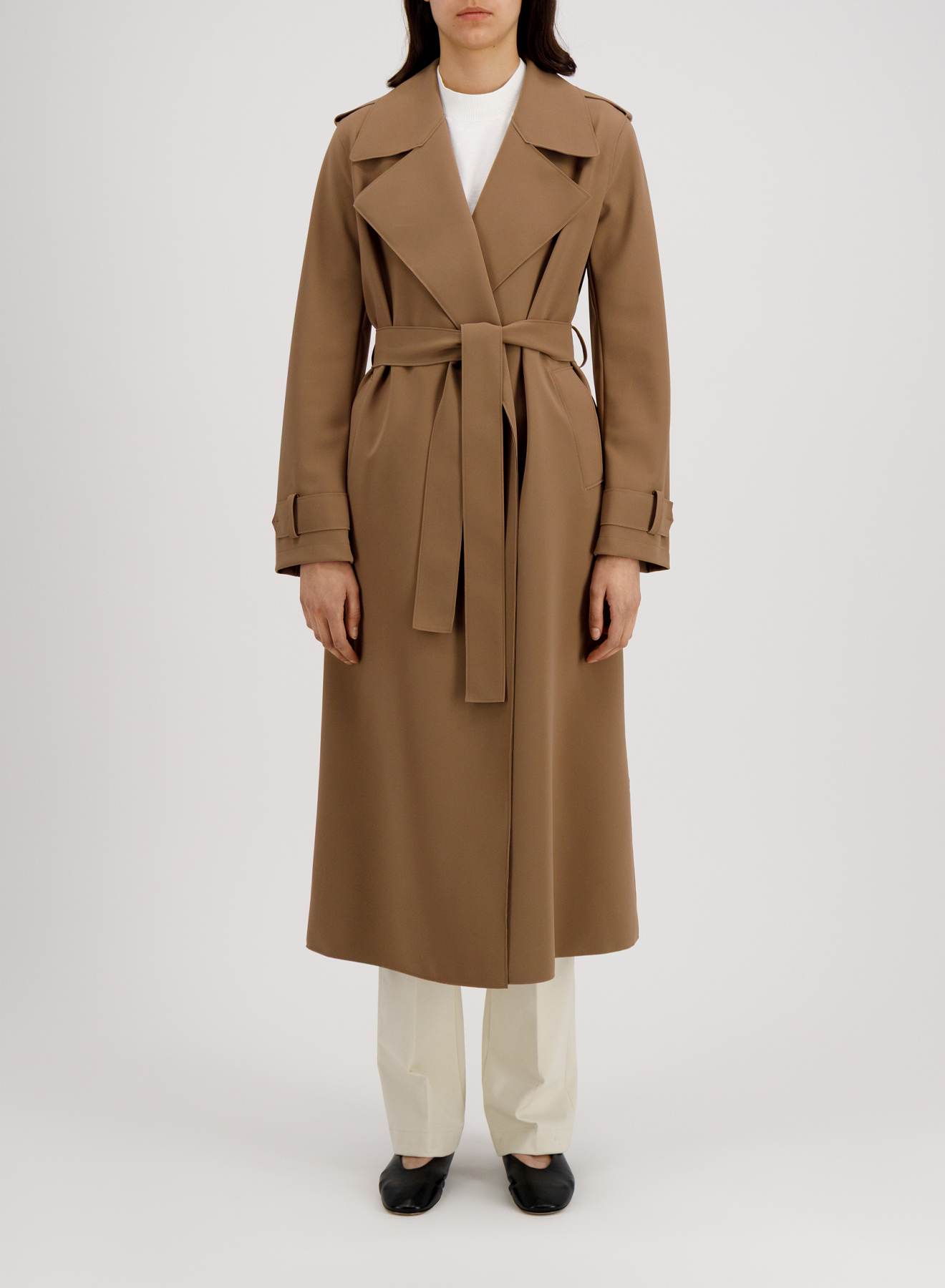 woman long trench scuba Tobacco - Image 3