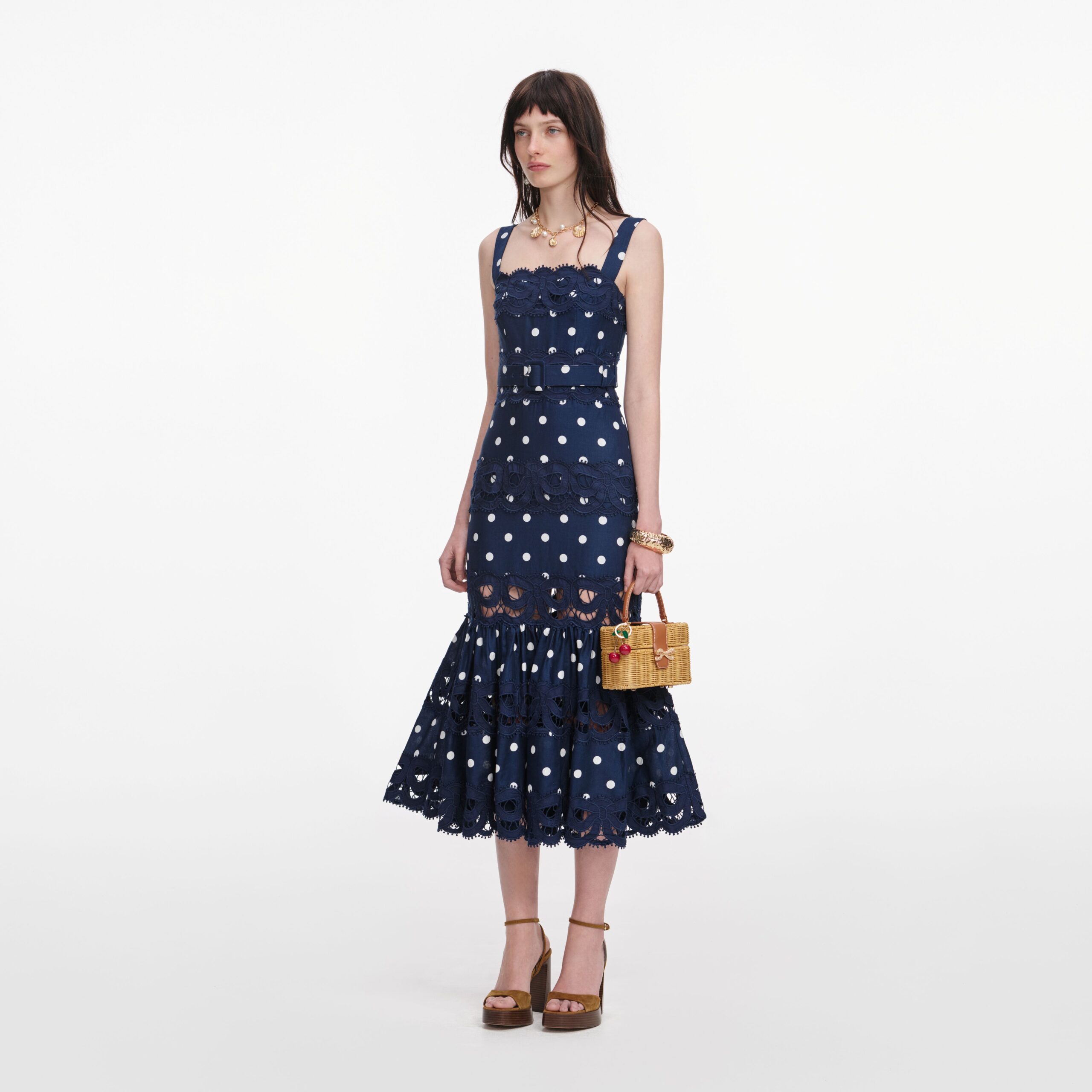 Navy Polka Dot linen Midi Navy - Image 2