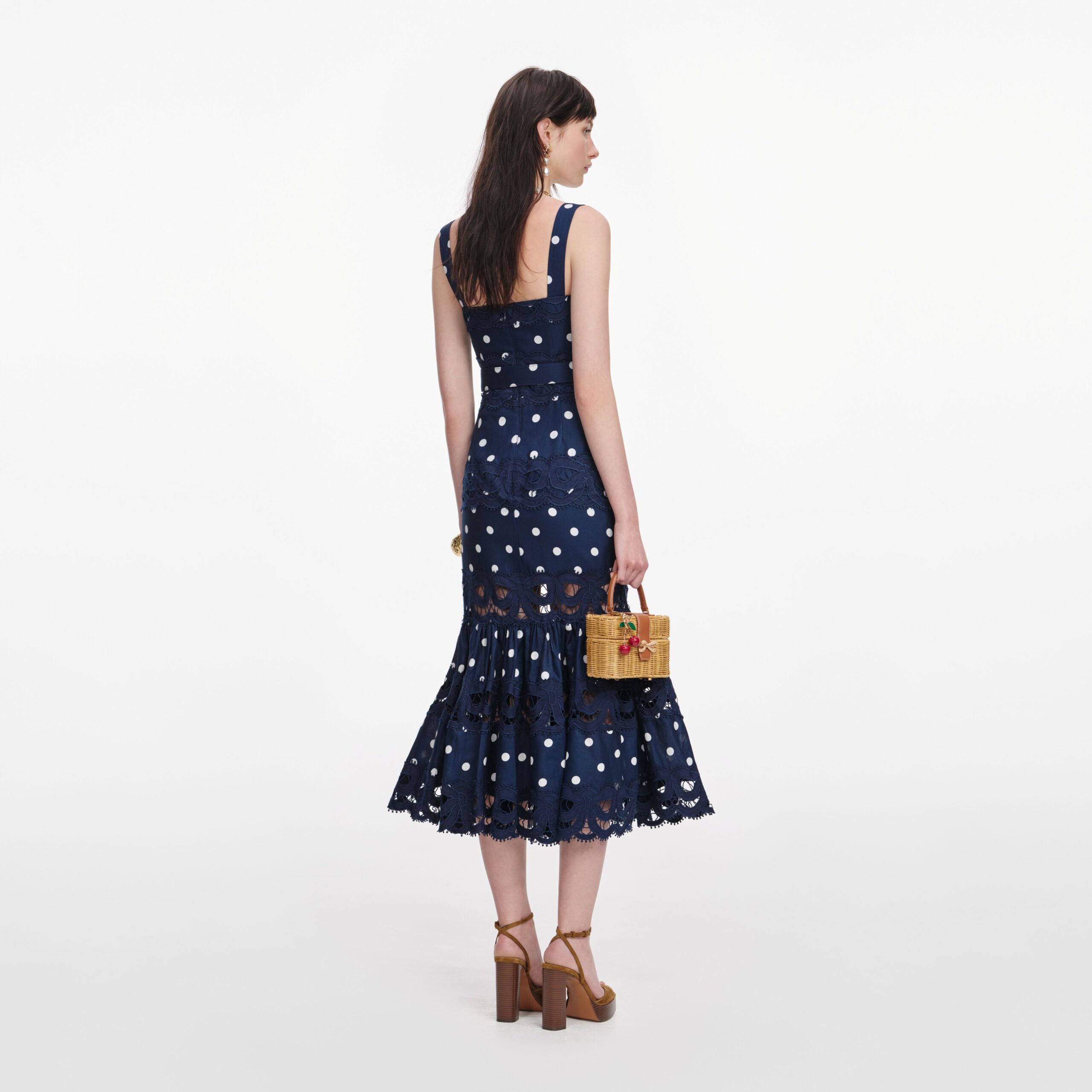 Navy Polka Dot linen Midi Navy - Image 3