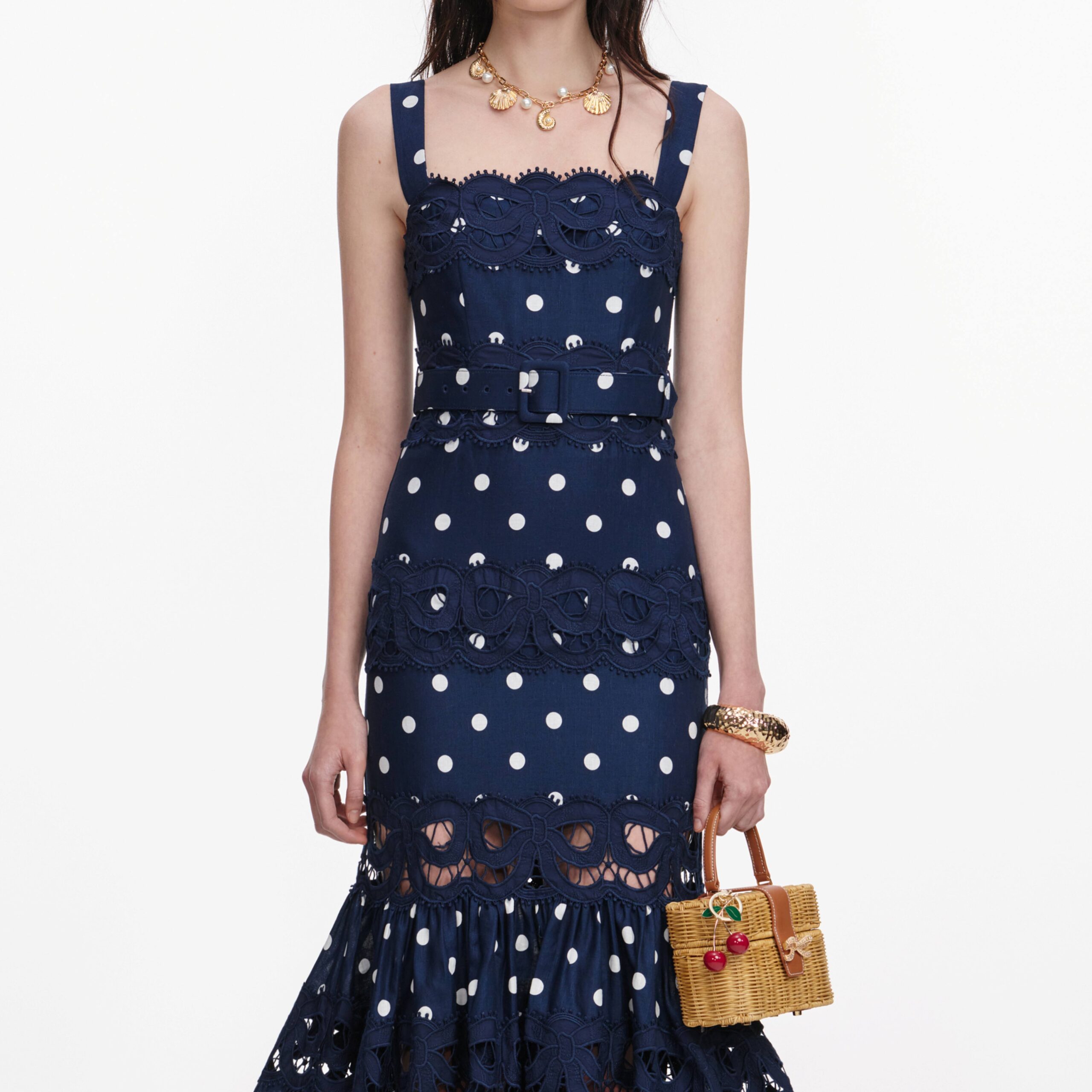 Navy Polka Dot linen Midi Navy - Image 4