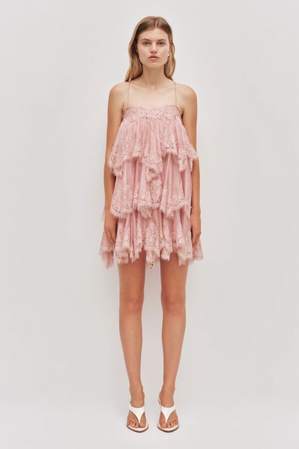 Ophelia Lace Mini Dress Fawn Pink