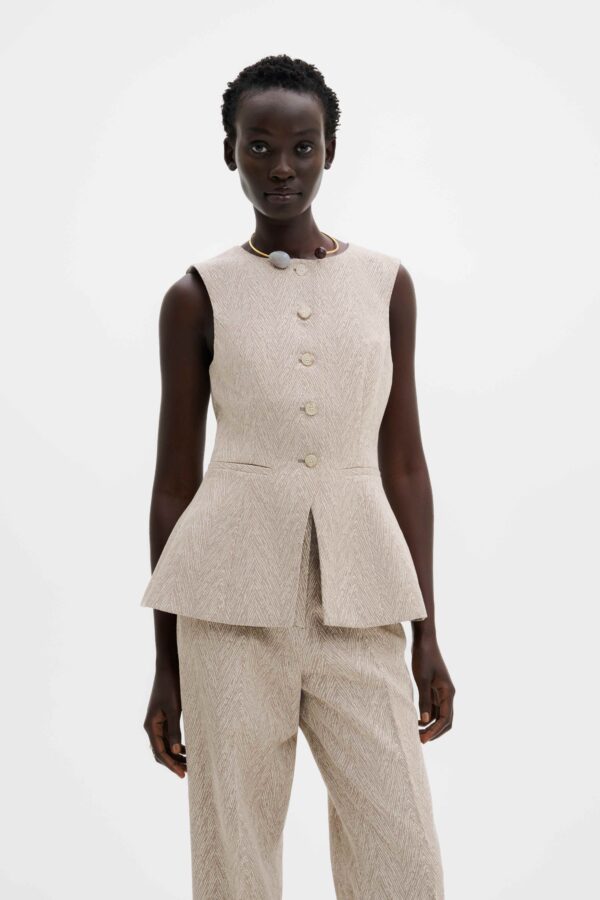 Cim Peplum Jacquard Vest Fishbone Taupe - Image 2