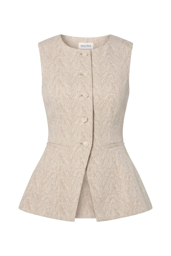 Cim Peplum Jacquard Vest Fishbone Taupe - Image 3