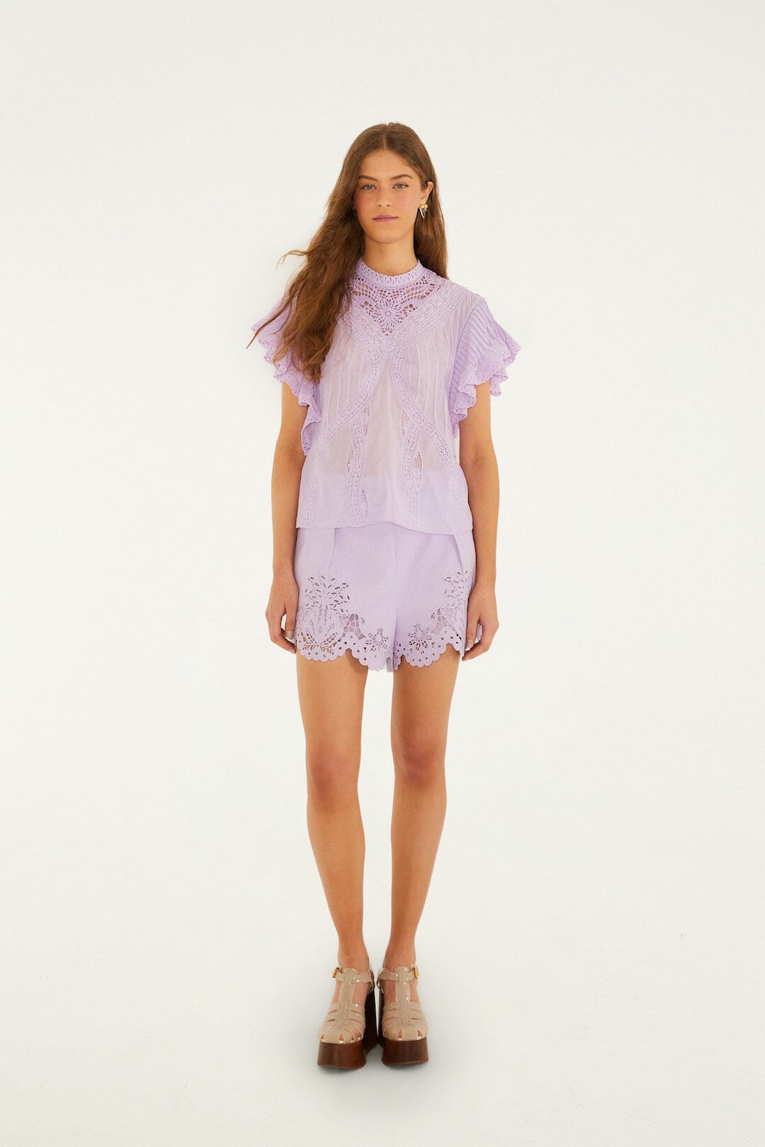 Geometric Richelieu Twill Midi Short Purple - Image 4