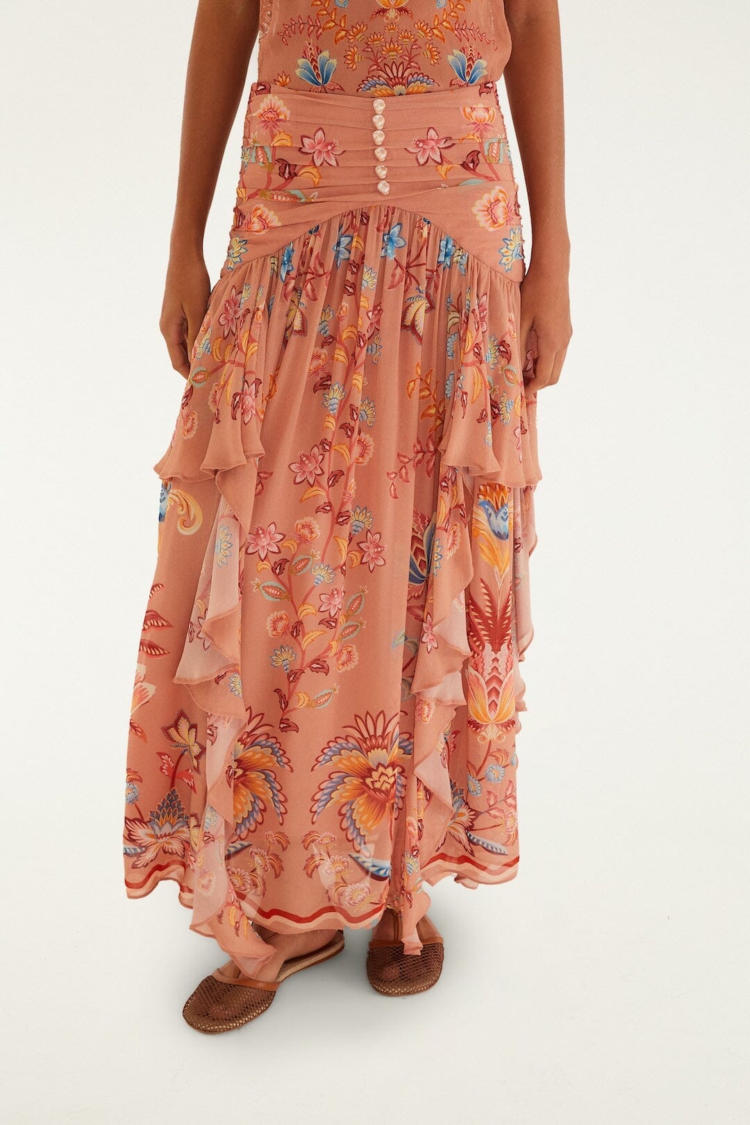 Boho Enchance Mocha Maxi Ruffles Skirt Boho Enchance Mocha - Image 3
