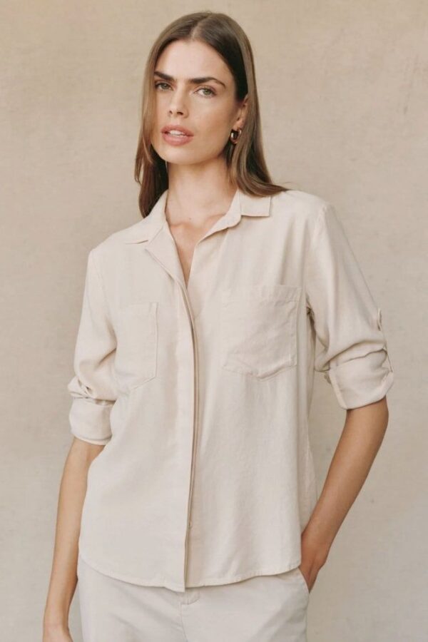 Split back Button Down Shirt Linen Sand