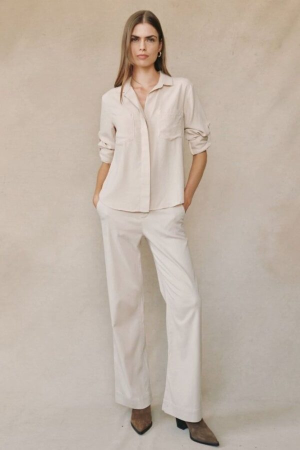 Split back Button Down Shirt Linen Sand - Image 3