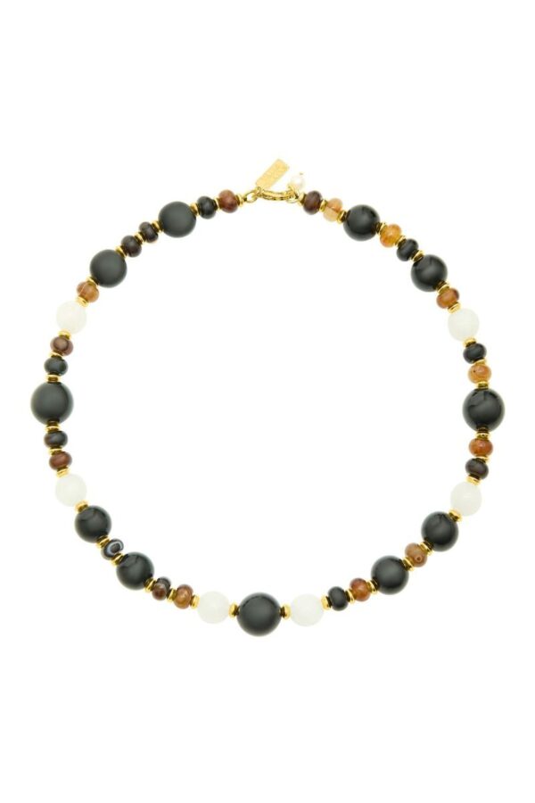 Deconstructed Bead Necklace  Tigers Eye Black Agate