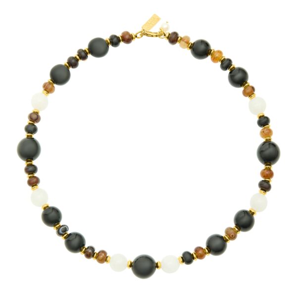 Deconstructed Bead Necklace  Tigers Eye Black Agate - Image 2