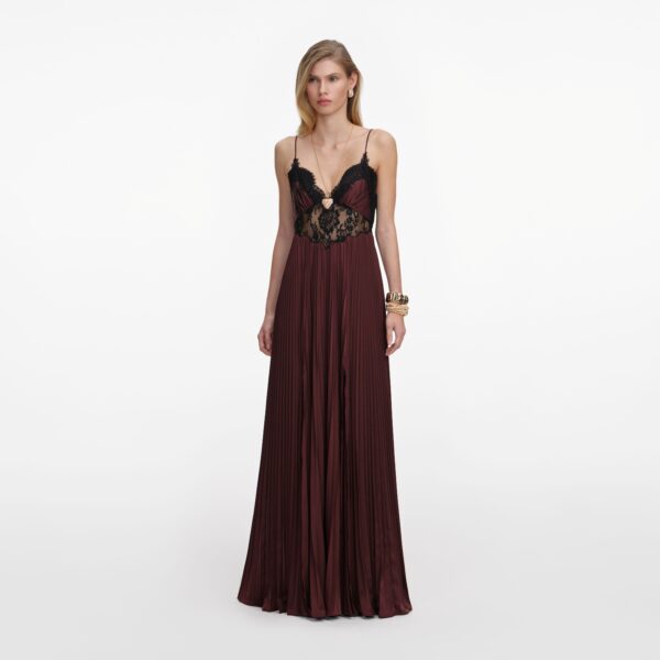 Brown Satin Lace Insert Maxi Dress Brown - Image 2
