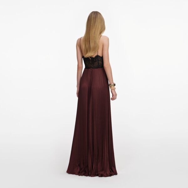 Brown Satin Lace Insert Maxi Dress Brown - Image 3