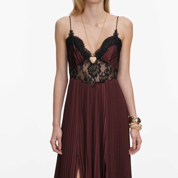 Brown Satin Lace Insert Maxi Dress Brown - Image 4