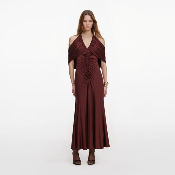 Brown Jersey Drape Midi Dress  Brown