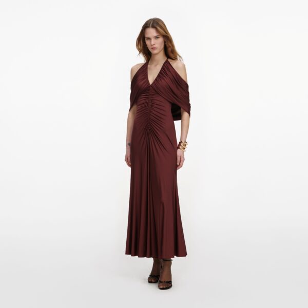 Brown Jersey Drape Midi Dress  Brown - Image 2