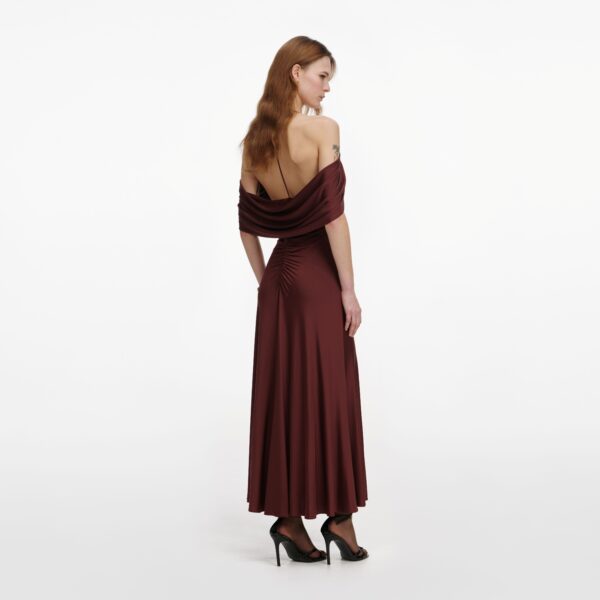 Brown Jersey Drape Midi Dress  Brown - Image 3