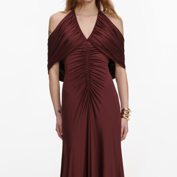 Brown Jersey Drape Midi Dress  Brown - Image 4