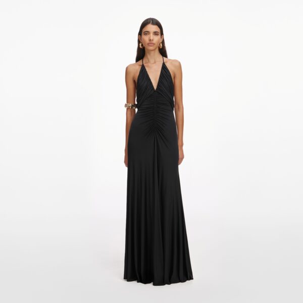 Black Jersey Gathered Maxi Dress Black