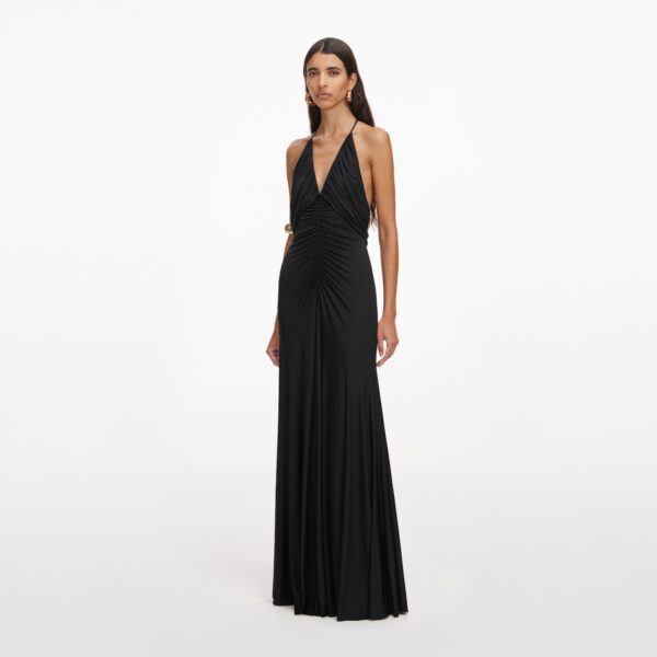 Black Jersey Gathered Maxi Dress Black - Image 2