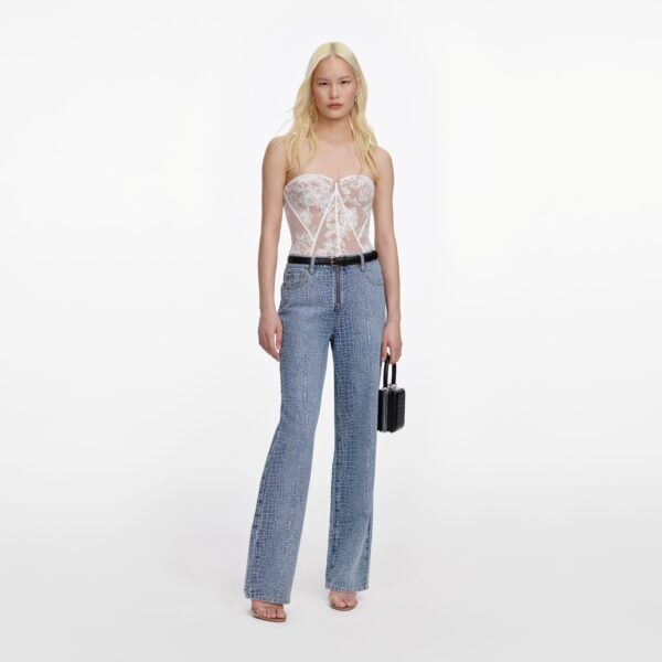White Sequin Lace Bandeau Top White