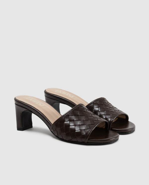 Woven Heeled Mule Brown - Image 2