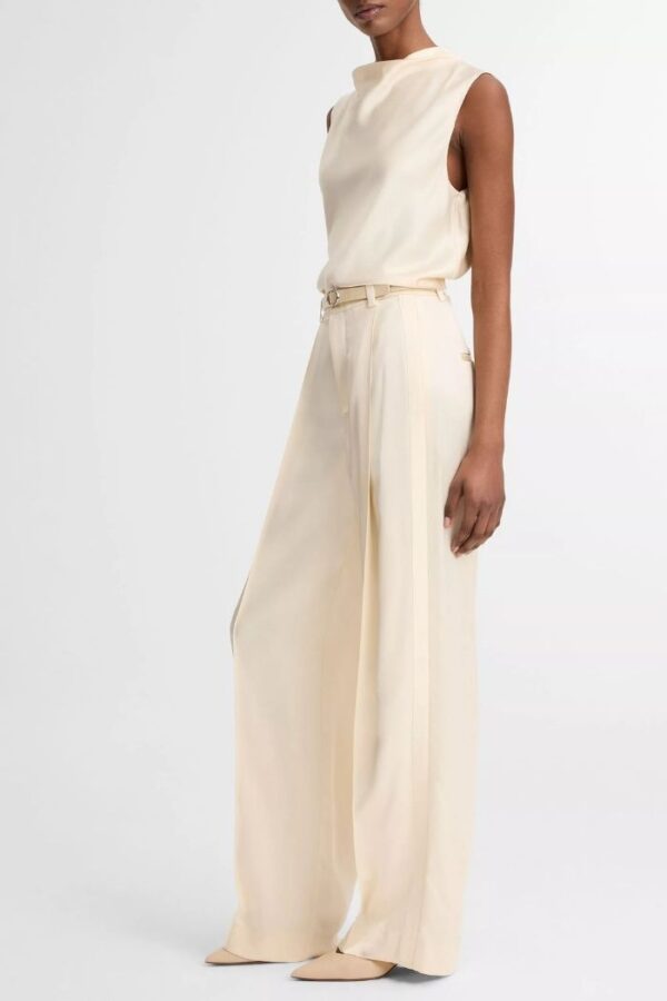 High Waist Satin Trouser  Flax - Image 2