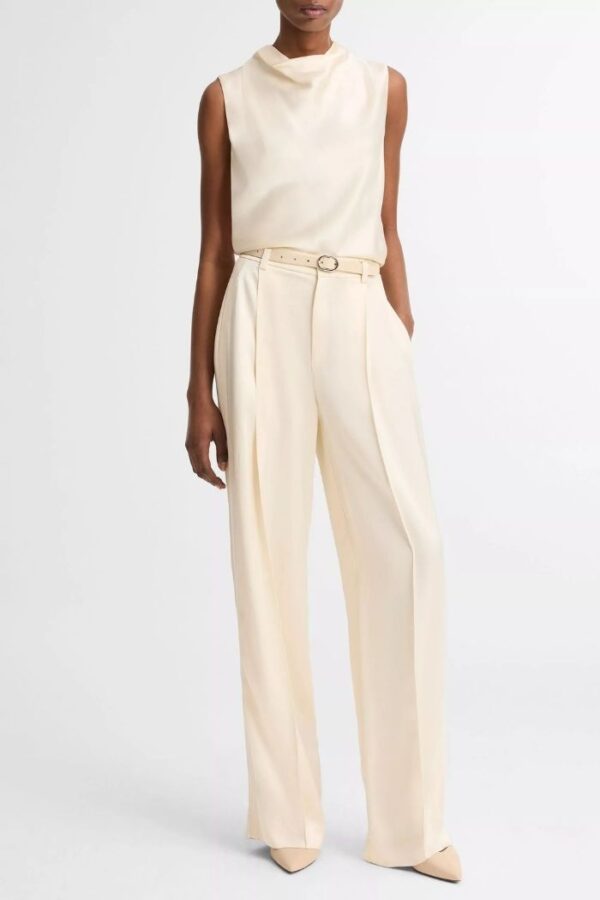 High Waist Satin Trouser  Flax - Image 3